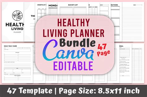 Healthy Living Planner Canva Kdp Bundle Graphic By Designmela01