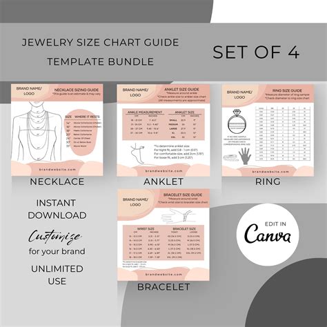 Necklace Size Chart Template Canva Editable Jewelry Size Guide Template