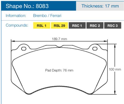 Тормозные колодки 8083-RSC1 PAGID Racing RSC1 для керамических ...