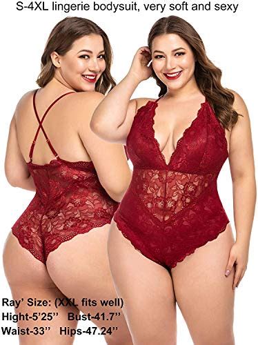 Avidlove Women Teddy Lingerie Deep V Plunging Lace Bodysuit One Piece