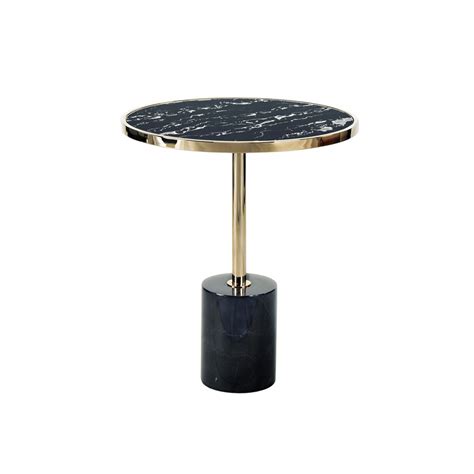 Steel and Black Dekala Marble Side Table Ø46x54cm Qechic