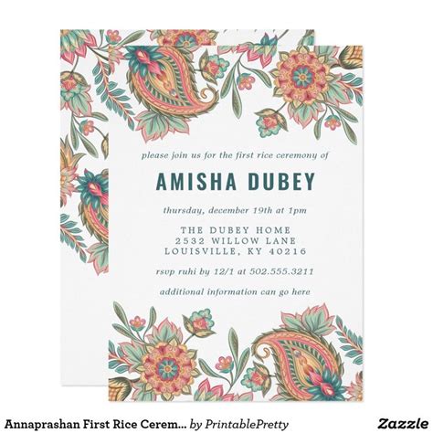 Annaprashan First Rice Ceremony Paisley Floral Invitation Zazzle