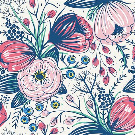 Vector Floral Seamless Pattern With Vintage Flowers Background Pattern