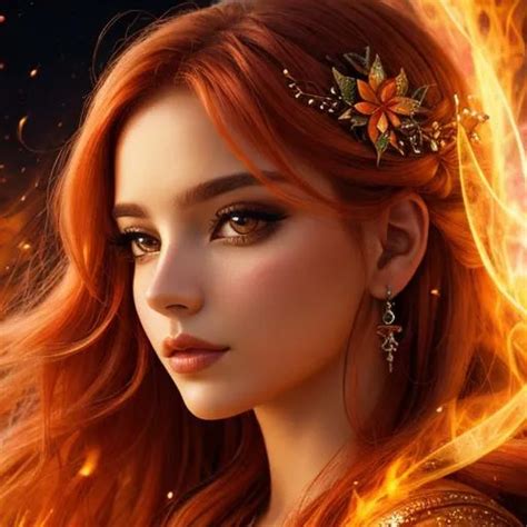 Fairy Goddess Warm Colors Fiery Background Closeup