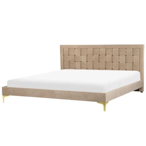 Lit Double Glamour Avec Sommier X Cm En Velours Tapiss Taupe