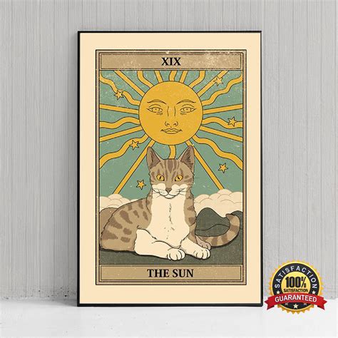 Cat The Sun Tarot Cards Poster Vintage Tarot Card Print Cat Poster