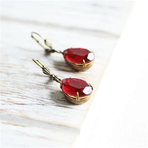 Red Drop Earrings - Dark Red Earrings, Red Rhinestone Teardrop Earrings ...