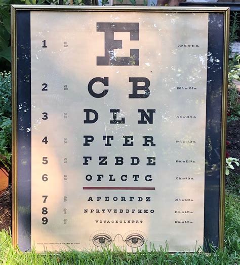 Vintage Doctors Eye Chart Poster In Gold Frame Under Glass W Eyeglass