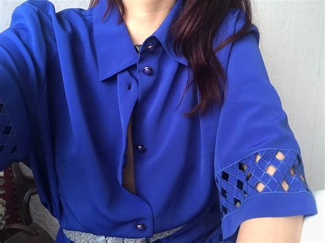 Vintage Royal Blue Short Sleeves Blouse Top Shirt Tall M Etsy