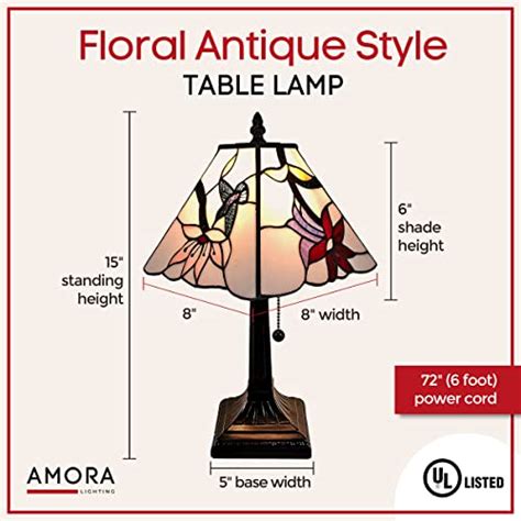 Amora Vintage Tiffany Table Lamp Stained Floral Glass Nightstand Lamp