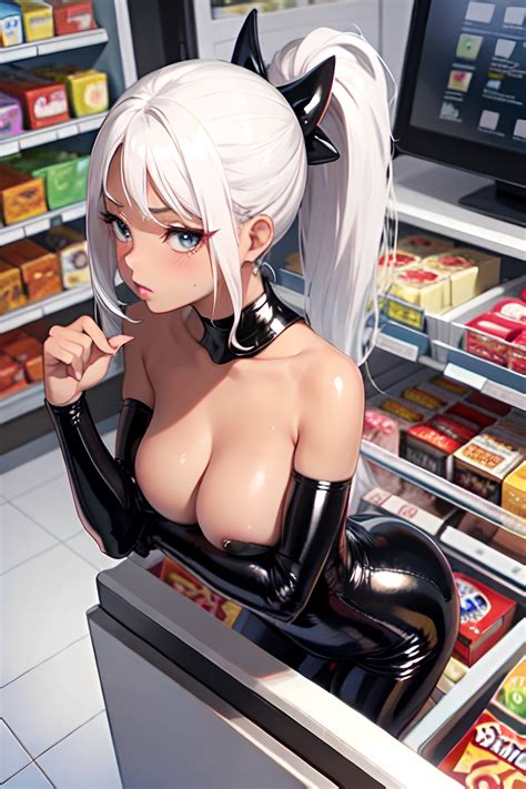 Anime Busty Small Tits S Age Pouting Lips Face White Hair Ponytail