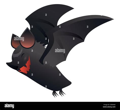 Isolated Vampire Bat Character With Fierce Smile Spread Wings And Dark