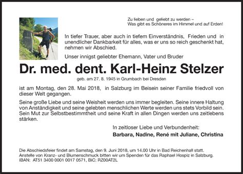 Traueranzeigen Von Karl Heinz Stelzer Trauer Nn De