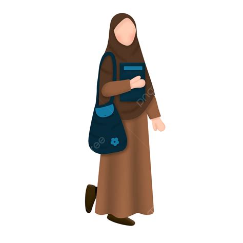 Ilustración Una Mujer Musulmana Trae Un Libro Y Una Bolsa Png Mujer Musulmán Mujer Linda Png