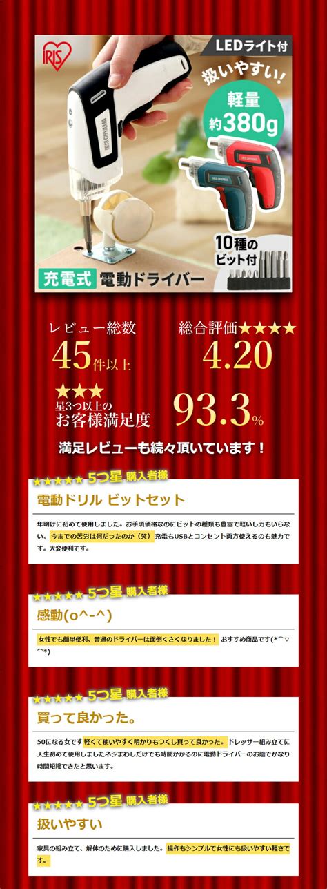 【楽天市場】電動ドライバー セット 小型 充電式 電動ドライバー 小型 セット Rd110 充電式 アイリスオーヤマ ビットセット コードレス