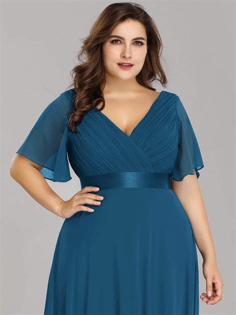 Plus Size Empire Waist V Back Bridesmaid Dress With Short Sleeves Bridesmaid Dresses Plus Size