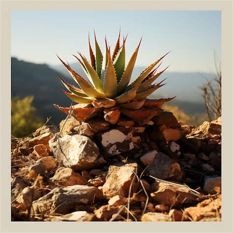 Planta De Agave Em Uma Rocha Acidentada Tons Ridos Efeito De