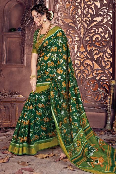 Buy Dark Green Cotton Saree Online Karagiri