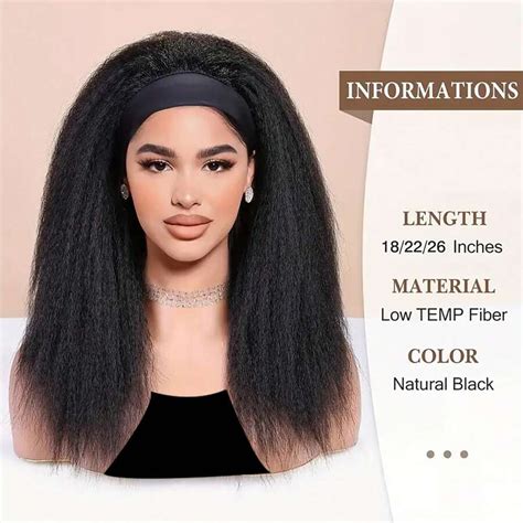 Kinky Straight Headband Wig For Women Yaki Straight Wigs With Black