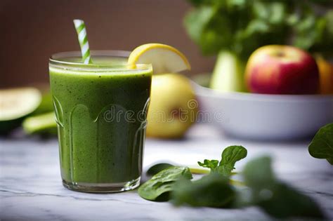 Delicious Apple And Spinach Smoothie Garnished With Fresh Fruits In The