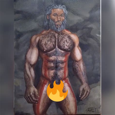 Nude Male Painting Sexy Caveman Naked Male Body Study Art Hairy