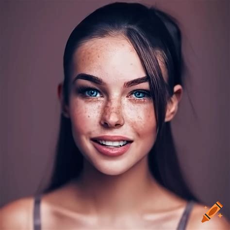 Close Up Portrait Of A Smiling Woman With Freckles On Craiyon