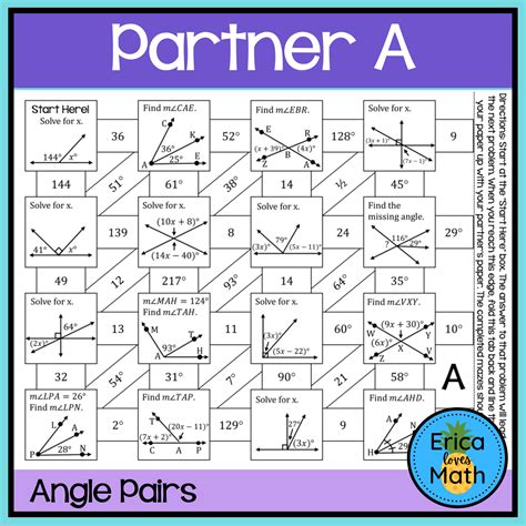 Angle Pairs Activity Partner Maze Worksheets Library