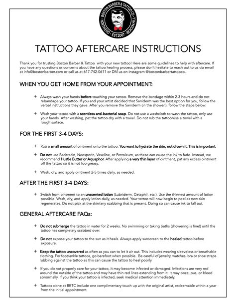 Tattoo Aftercare Instructions Printable