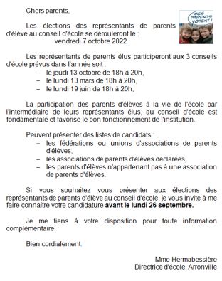 Vous souhaitez être représentant de parents d élèves ecolearronville