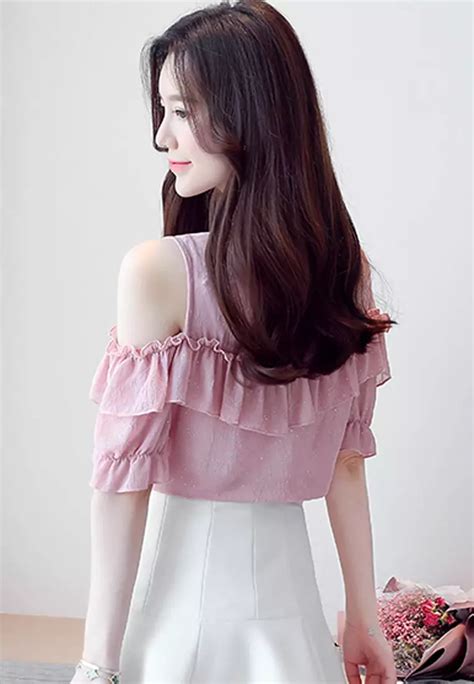 Buy Halo Ruffles Cold Shoulder Blouses Online Zalora Malaysia