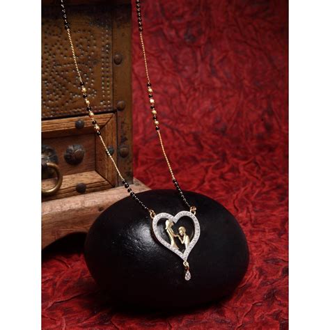 Zeneme Gold Plated Heart Shaped Black White American Diamond Studded