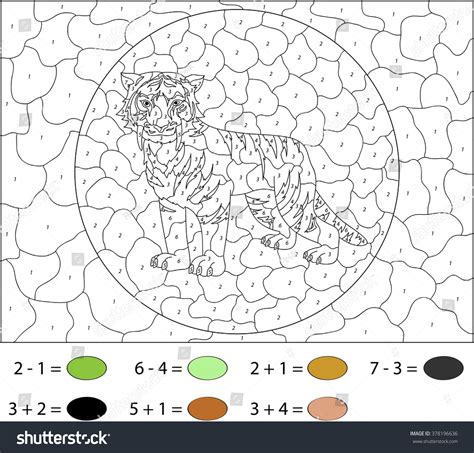 Cartoon Sabertoothed Tiger Color By Number Stock Vektorgrafik