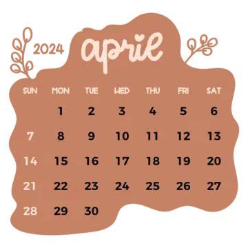 Calendar 2024 April Vintage Style Vector April 2024 April Monthly