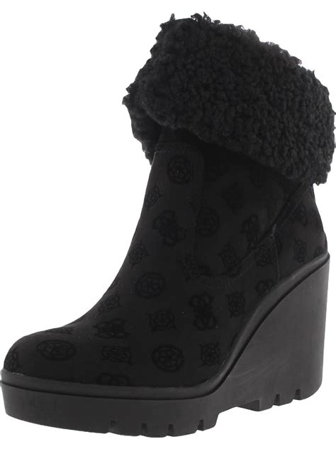 Guess Womens Tabloid Logo Pul Shearling Boots Walmart