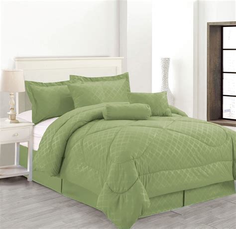 Luxury Hotel Pc Embossed Solid Over Sized Comforter Set Sage Green