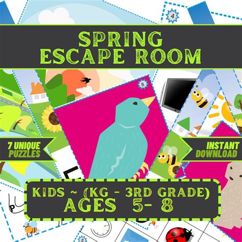 Kids Escape Room Game Printable Kit Spring Escape DIY Party Game for Ages 5-8 Fast and East ...