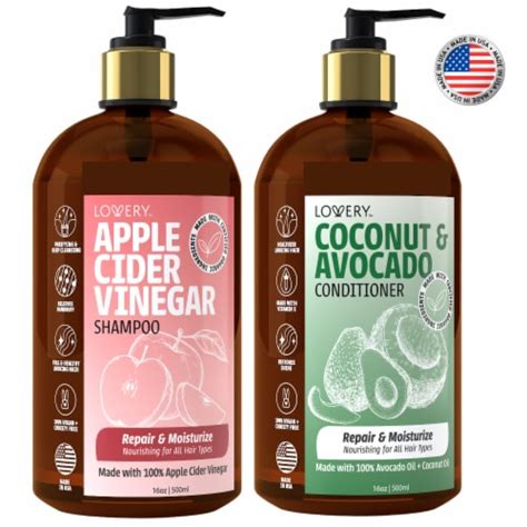 Apple Cider Vinegar Shampoo And Coconut Avocado Conditioner Set Made In Usa 16 Oz 2 King