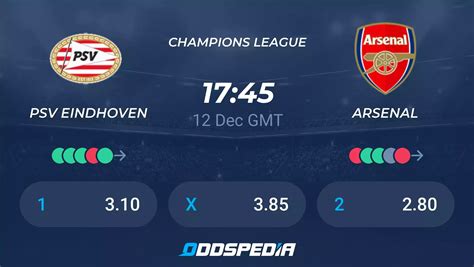 PSV Eindhoven vs Arsenal» Predictions, Odds, Live Score & Stats