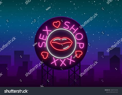 Sex Shop Logo Emblem Neon Style стоковая векторная графика без лицензионных платежей