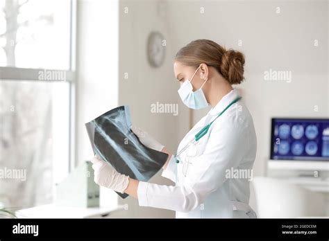 Female Doctor With X Ray Scan In Clinic Stock Photo Alamy