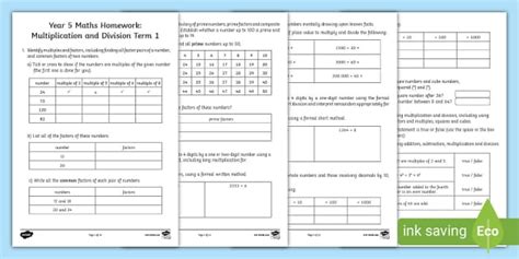 Year 5 Maths Homework Multiplication And Division Term 1