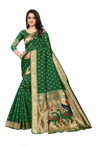 Green Wedding Wear Fancy Jacquard Saree With Blouse Piece 5 5 M