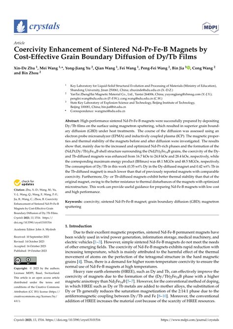 Pdf Coercivity Enhancement Of Sintered Nd Pr Fe B Magnets By Cost