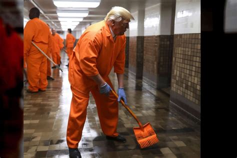 Trump Nettoie Les Couloirs De Sa Prison Image IA