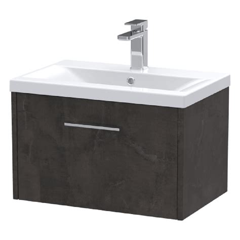 Hudson Reed Juno Metallic Slate 600mm Wall Hung 1 Drawer Vanity Unit And Basin Vanity Units From