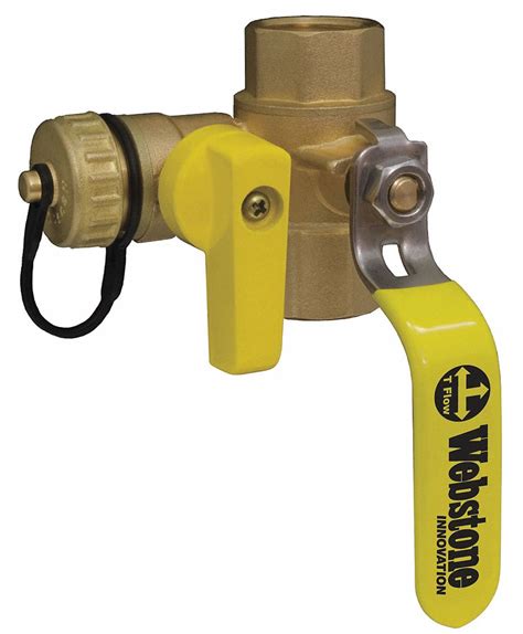 WEBSTONE Ball Valve With Drain Brass 3 Way 2 Piece Pipe Size 1 2 In