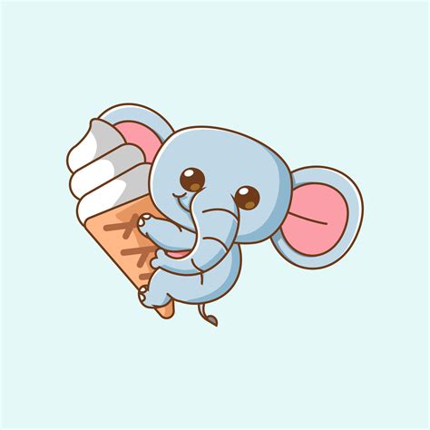 Cute Elephant Hug Ice Cream Hanging Kawaii Chibi Character Mascot