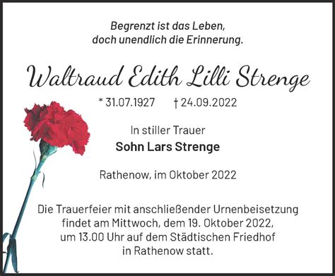 Traueranzeigen Von Waltraud Edith Lilli Strenge M Rkische