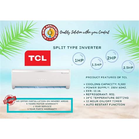 Tcl Hp To Hp Split Type Inverter Titan Gold Elite Series Aircon