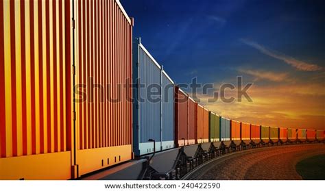 D Illustration Wagon Freight Train Containers Stock Illustration